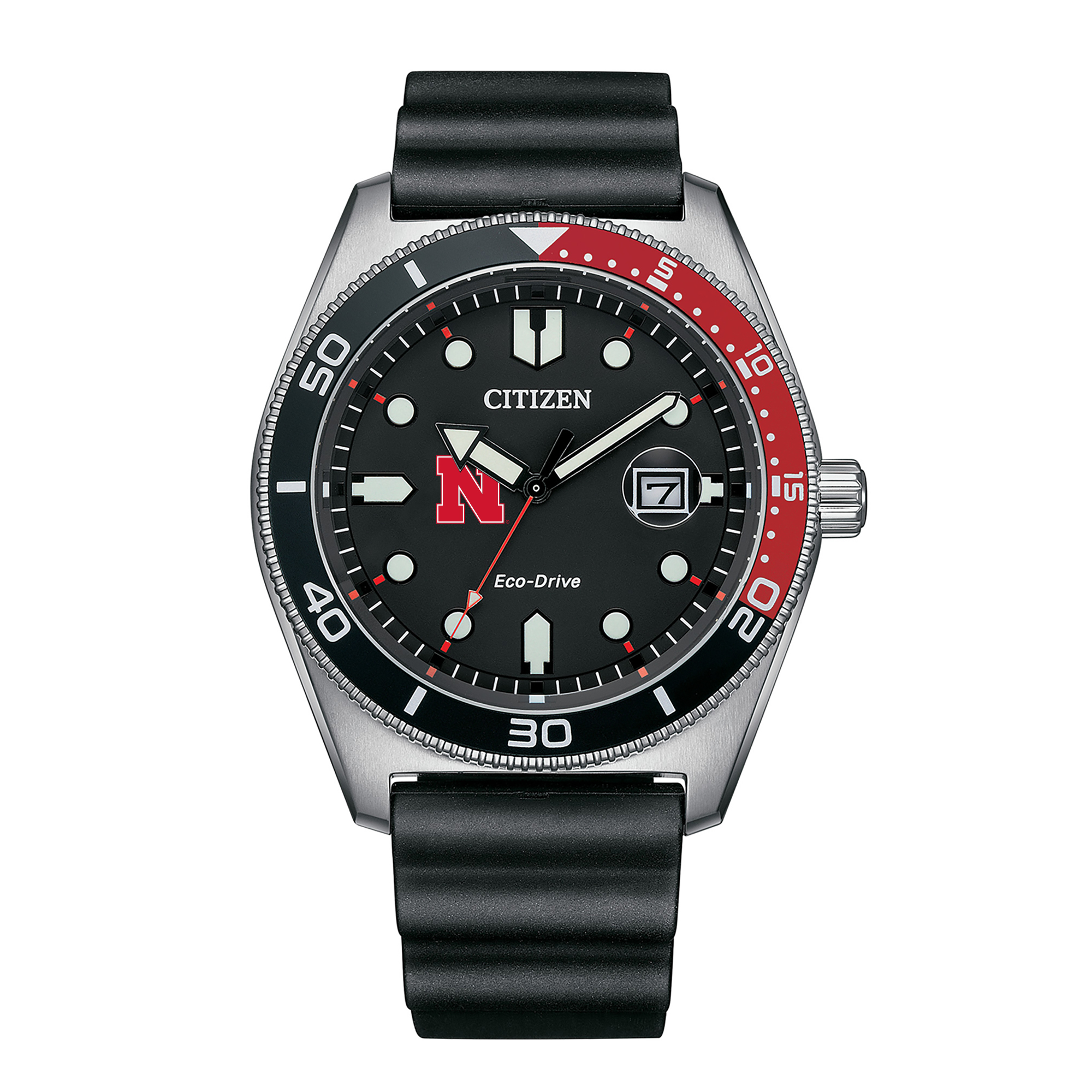Men's Citizen Watch Black Nebraska Huskers Eco-Drive Sport Casual Black Dial Watch w/Polyurethane Strap