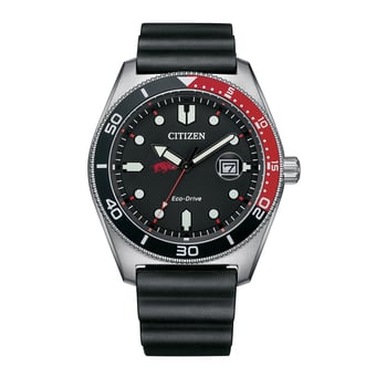 Men's Citizen Watch Black Arkansas Razorbacks Eco-Drive Sport Casual Black Dial Watch w/Polyurethane Strap