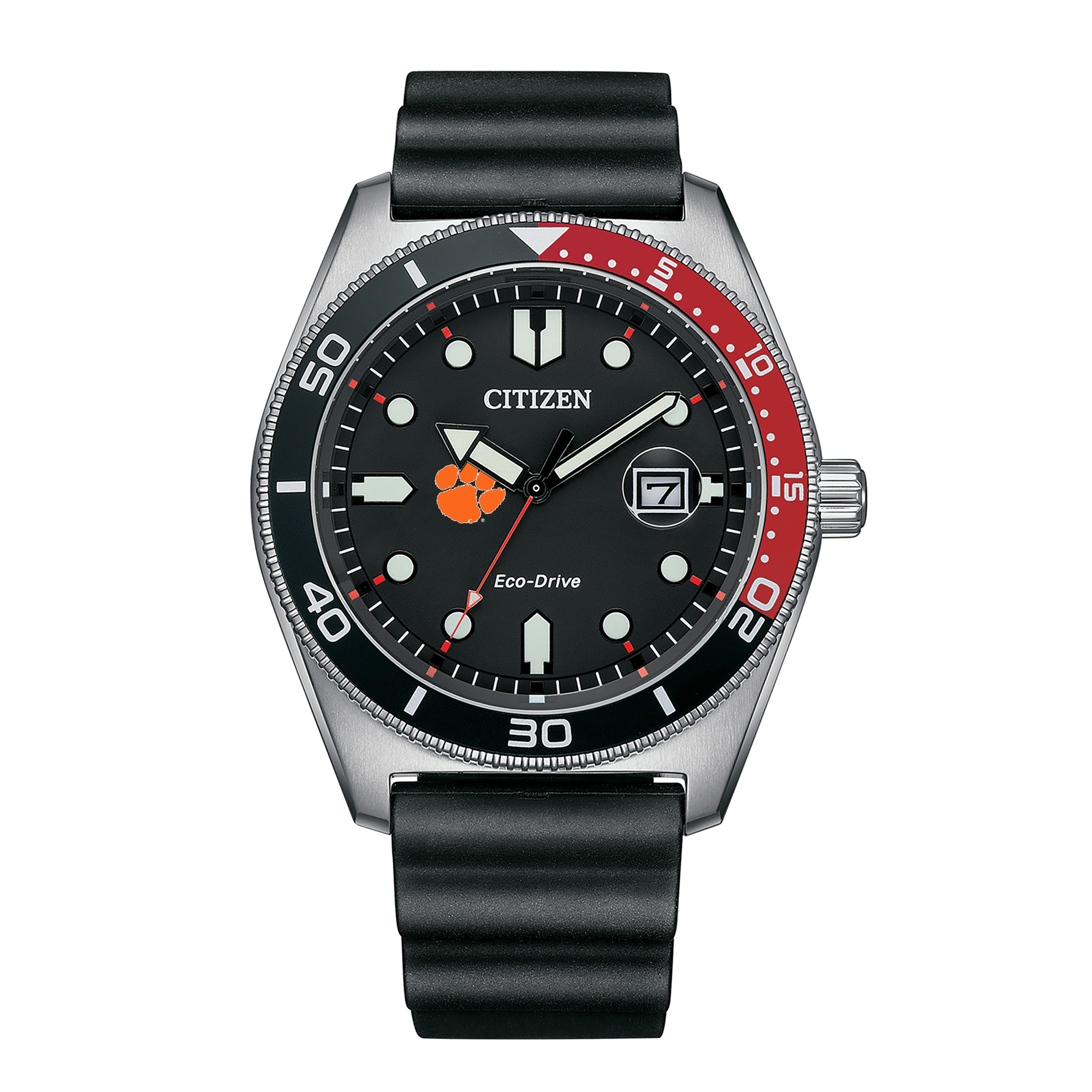 Men's Citizen Watch Black Clemson Tigers Eco-Drive Sport Casual Black Dial Watch w/Polyurethane Strap