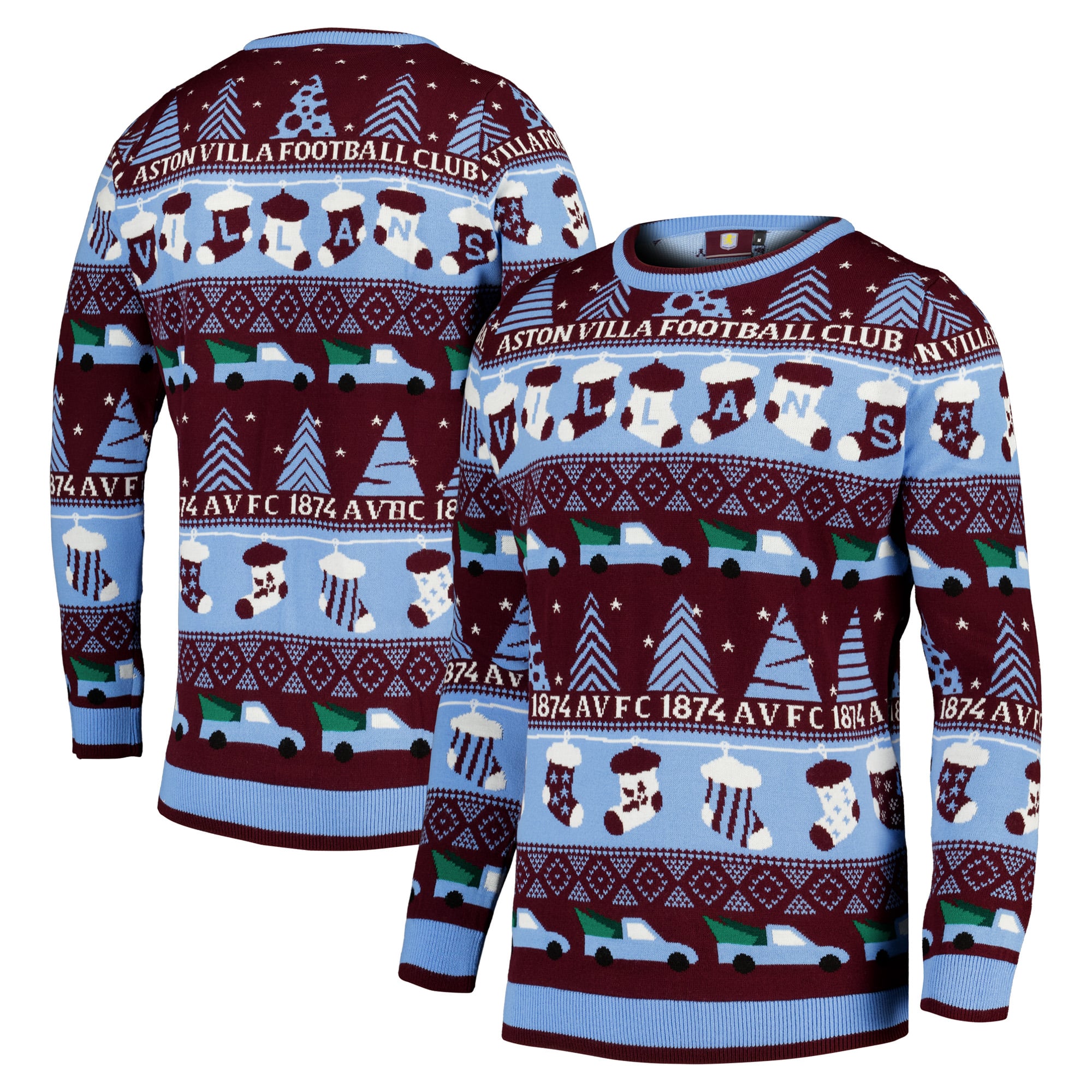 Pull de Noël Aston Villa pour enfant - Bordeaux/Bleu