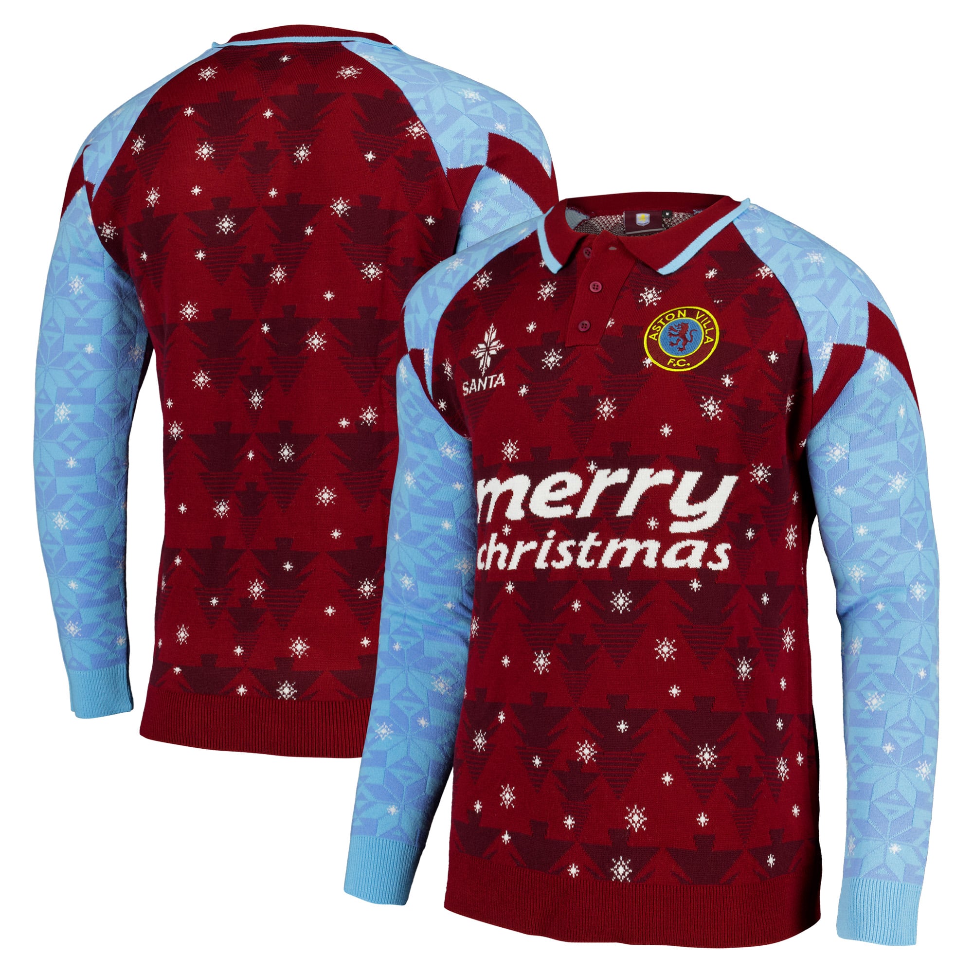 Pull de Noël domicile rétro Aston Villa 1990-92 - Bordeaux/Bleu - Unisexe