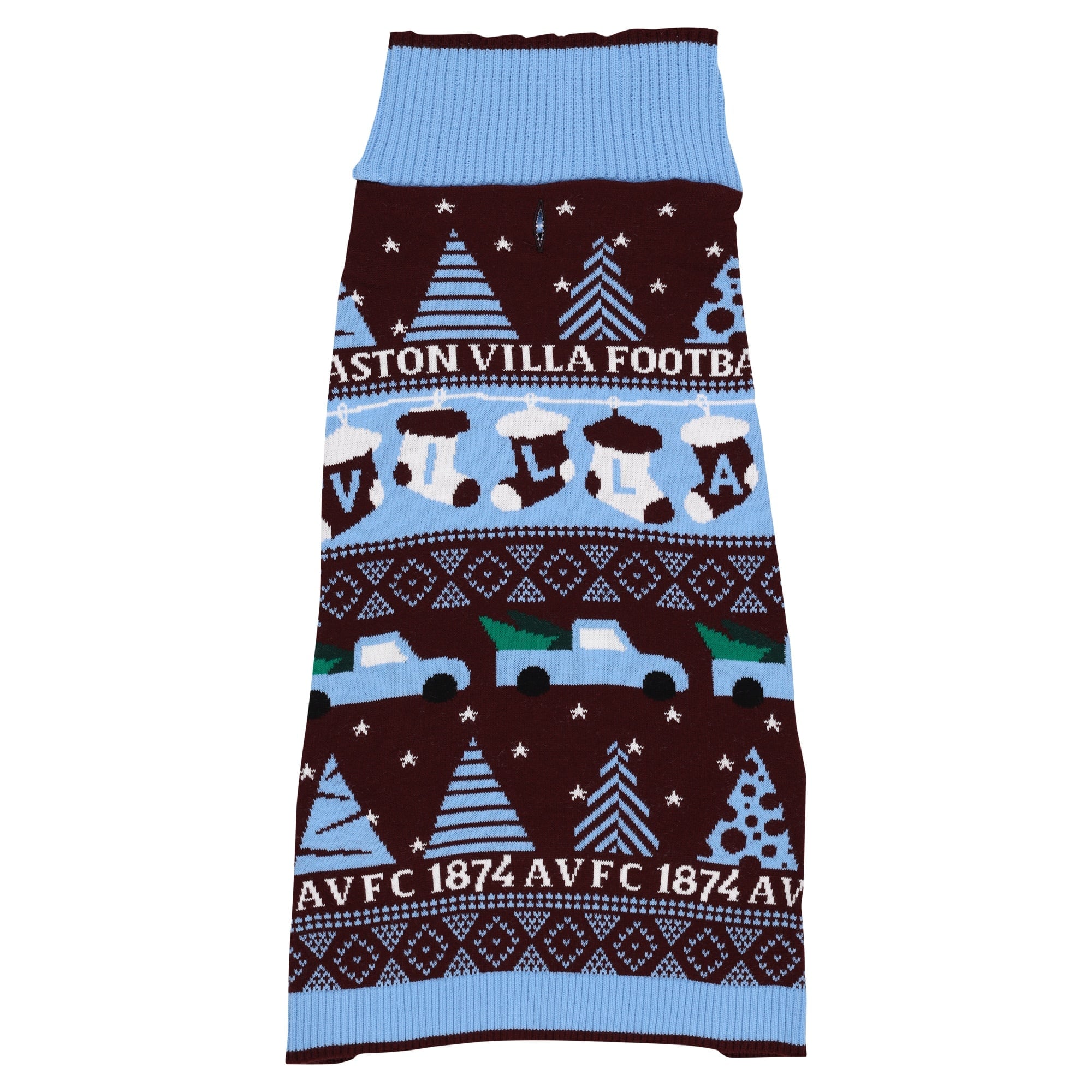 Pull de Noël Aston Villa avec un chien en chaussettes - Bordeaux/Bleu