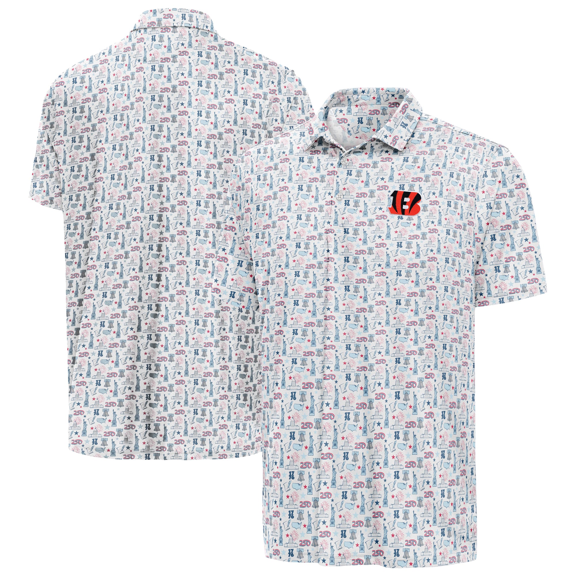 Men’s Antigua White Cincinnati Bengals America 250 Freedom Desert Dry Polo Men’s Antigua White Cincinnati Bengals America 250 Freedom Desert Dry Polo