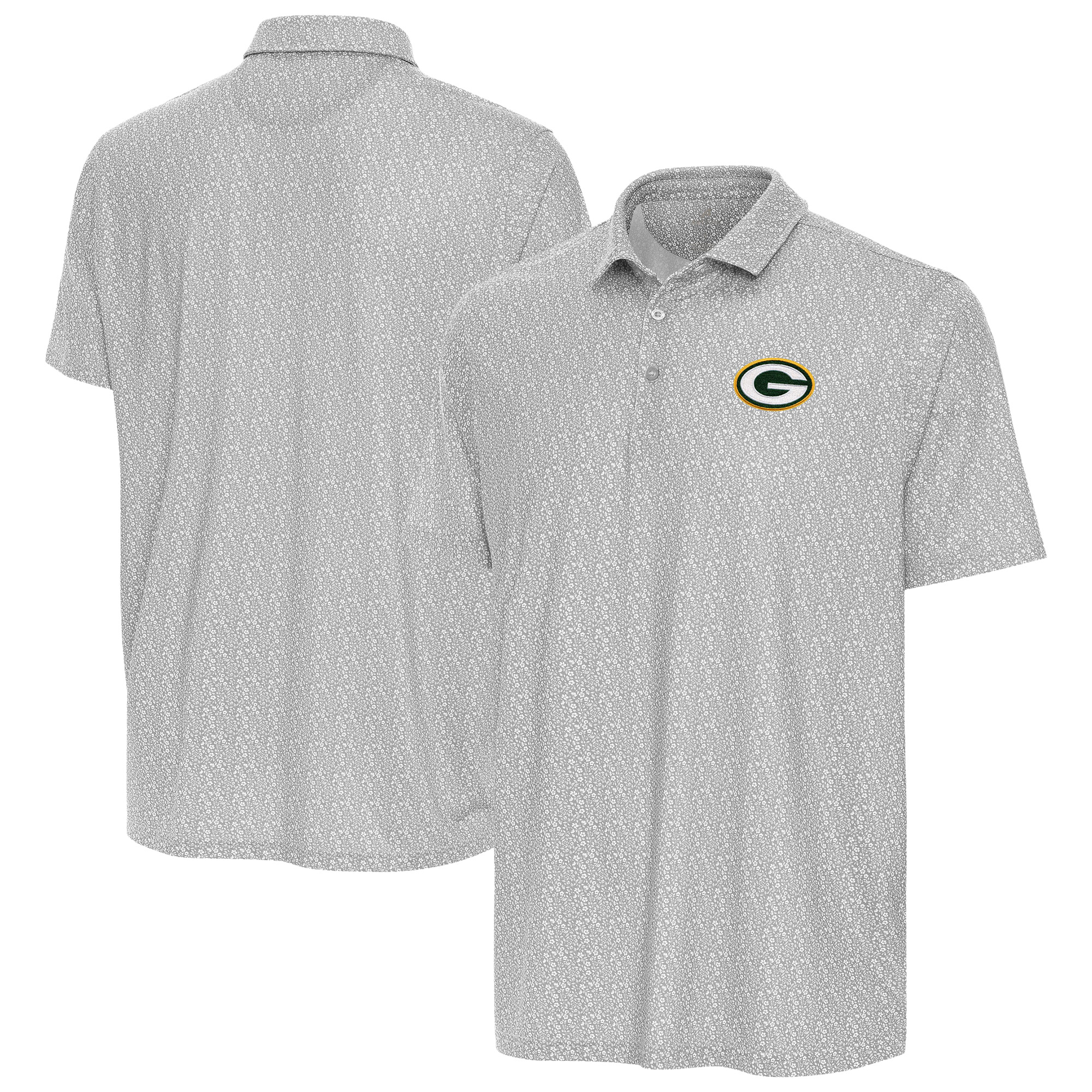 Men's Antigua Gray Green Bay Packers Botanic Polo