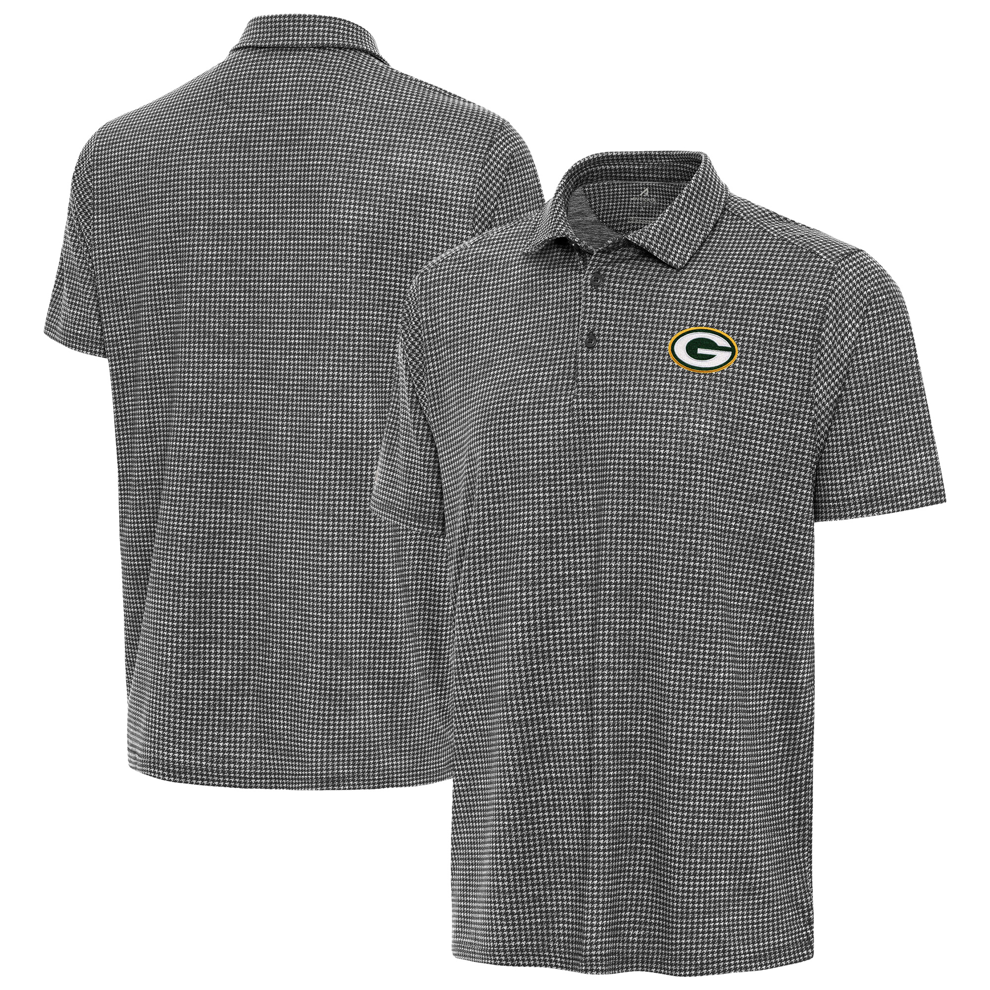 Men's Antigua Heather Black Green Bay Packers Replica Polo