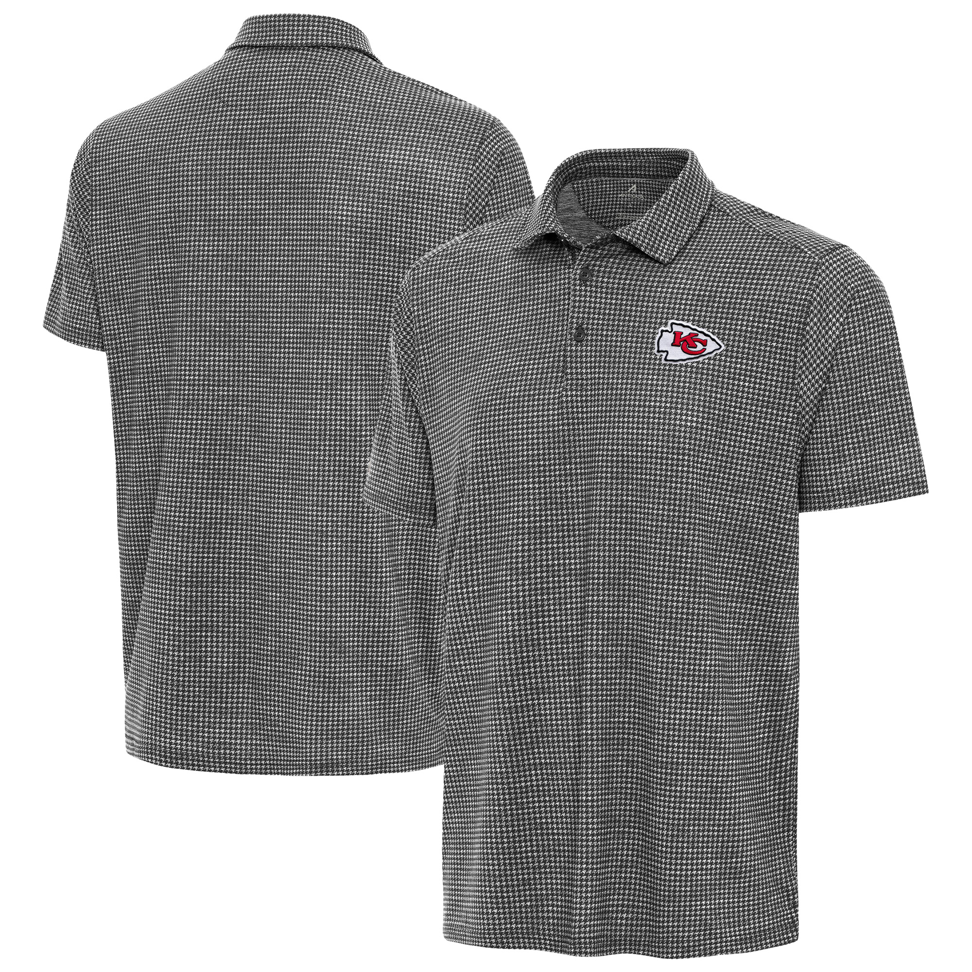 Men's Antigua Heather Black Kansas City Chiefs Replica Polo