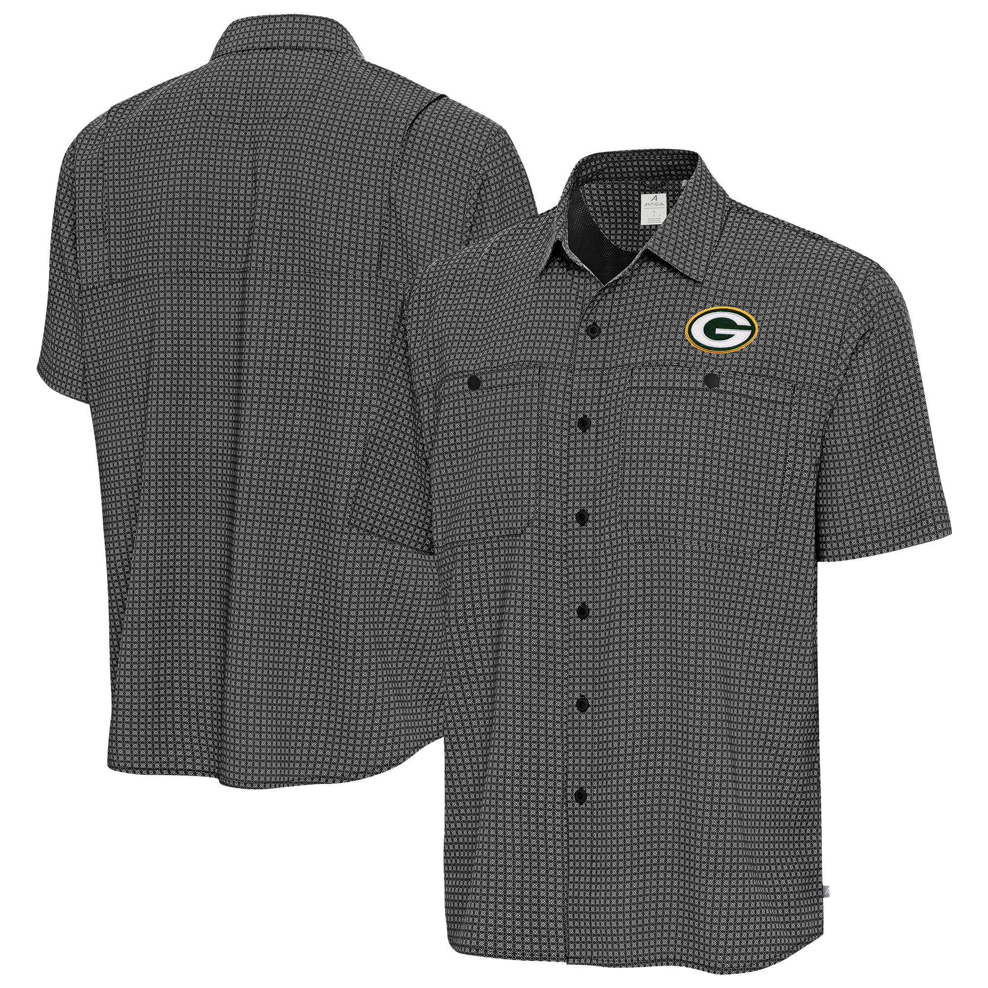 Men's Antigua Black Green Bay Packers Mosaic Button-Up Shirt