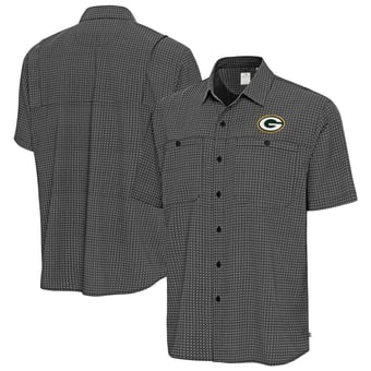 Men's Antigua Black Green Bay Packers Mosaic Button-Up Shirt