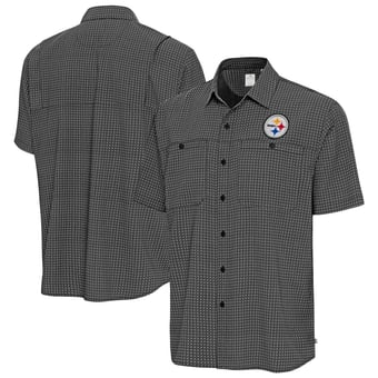 Men's Antigua Black Pittsburgh Steelers Mosaic Button-Up Shirt