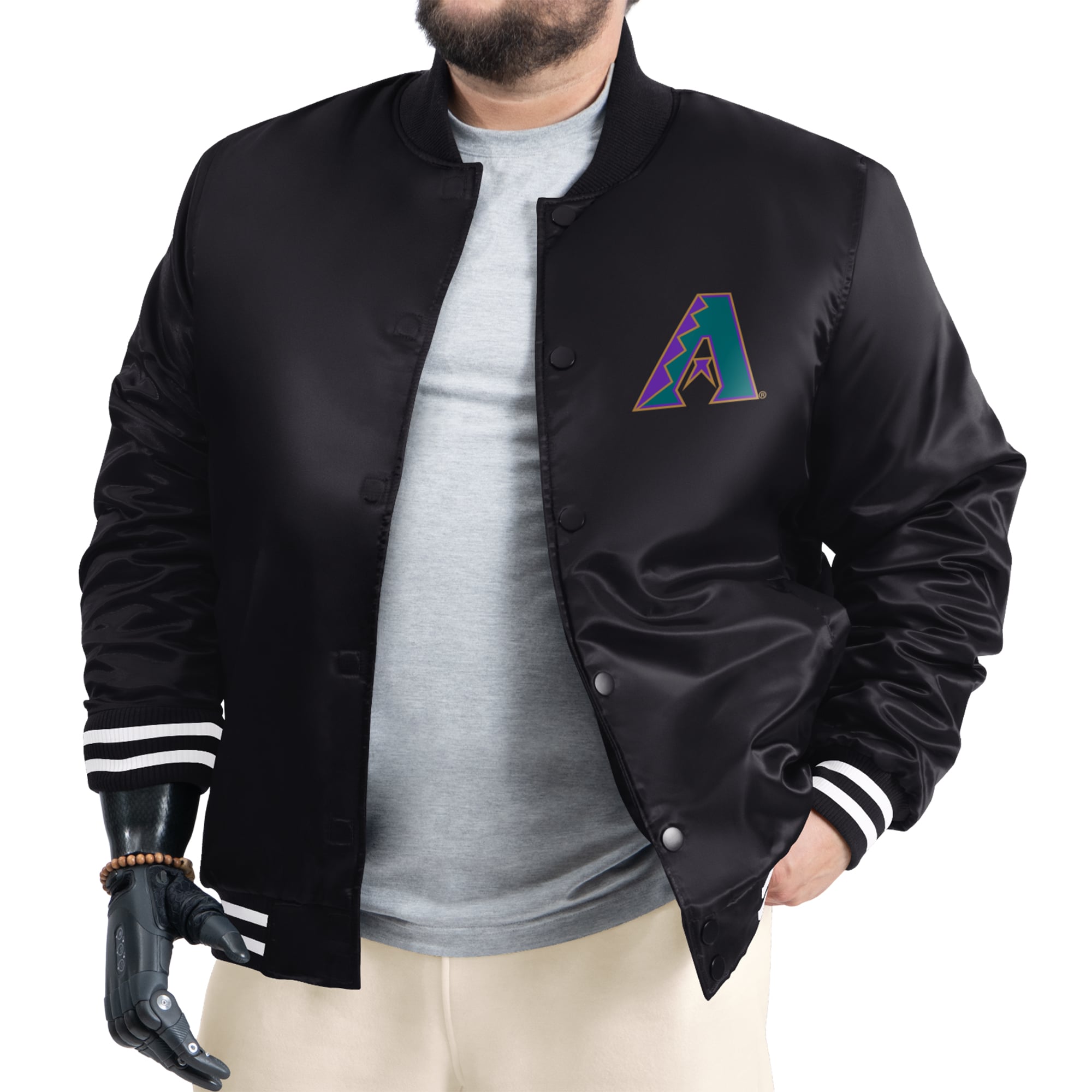 Men's G-III Sports by Carl Banks Black Arizona Diamondbacks Cooperstown Adaptive Satin Full-Snap Varsity Jacket