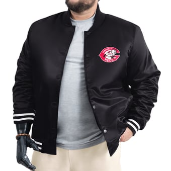 Men's G-III Sports by Carl Banks Black Cincinnati Reds Cooperstown Adaptive Satin Full-Snap Varsity Jacket
