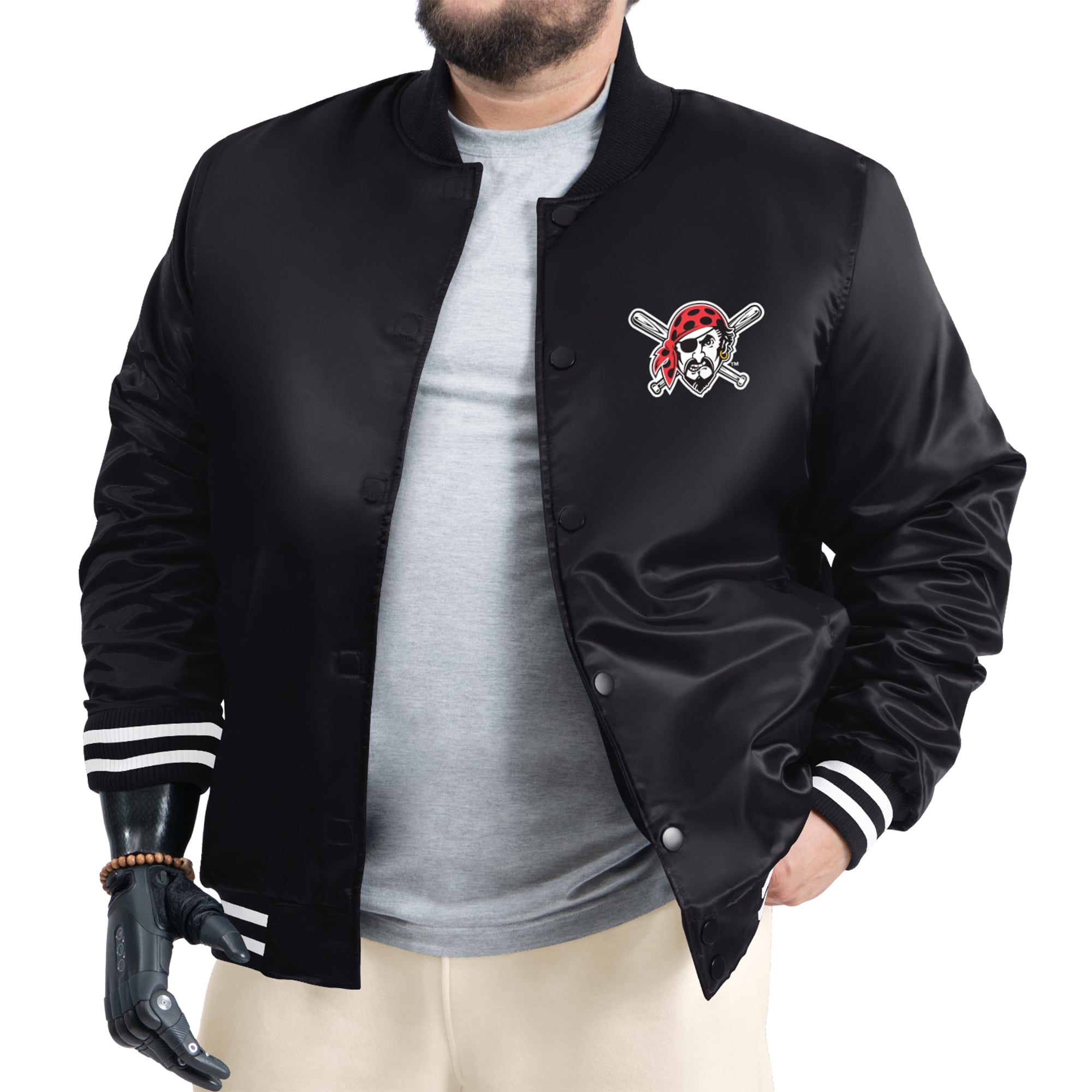 Men's G-III Sports by Carl Banks Black Pittsburgh Pirates Cooperstown Adaptive Satin Full-Snap Varsity Jacket
