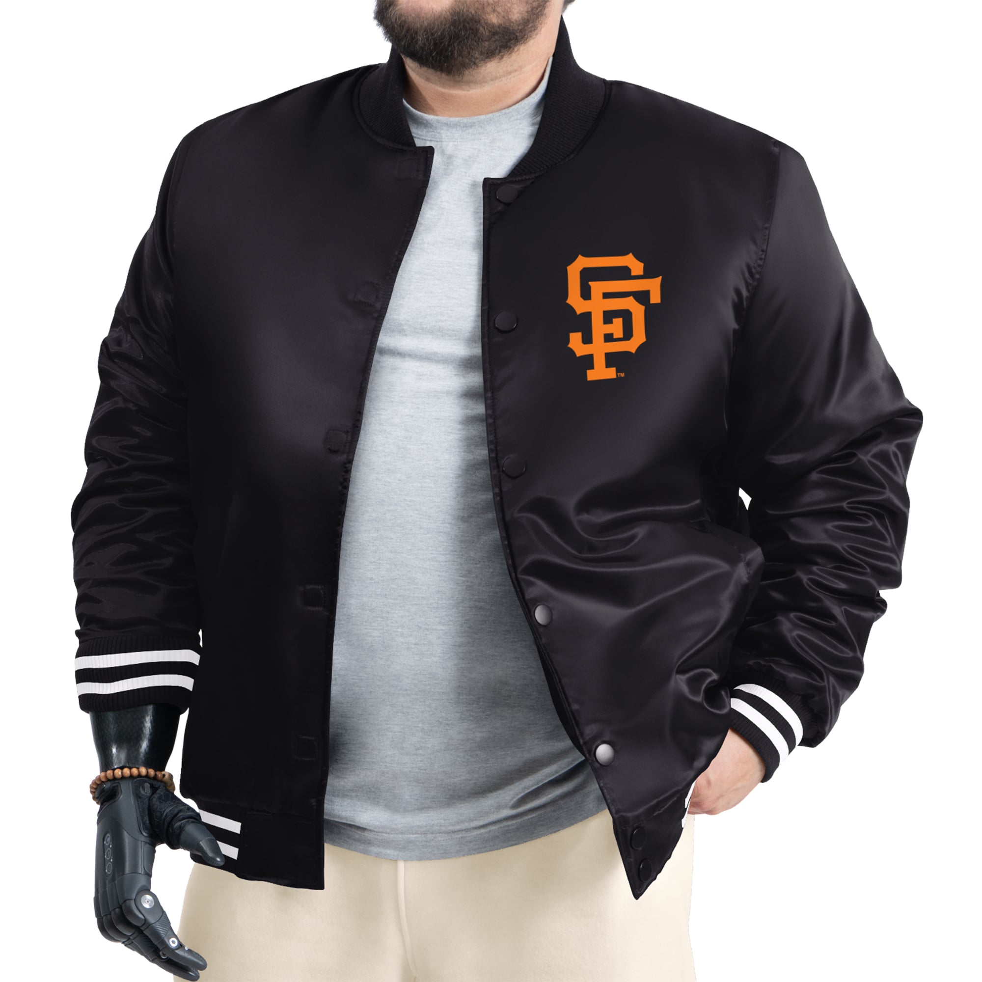 Men's G-III Sports by Carl Banks Black San Francisco Giants Cooperstown Adaptive Satin Full-Snap Varsity Jacket