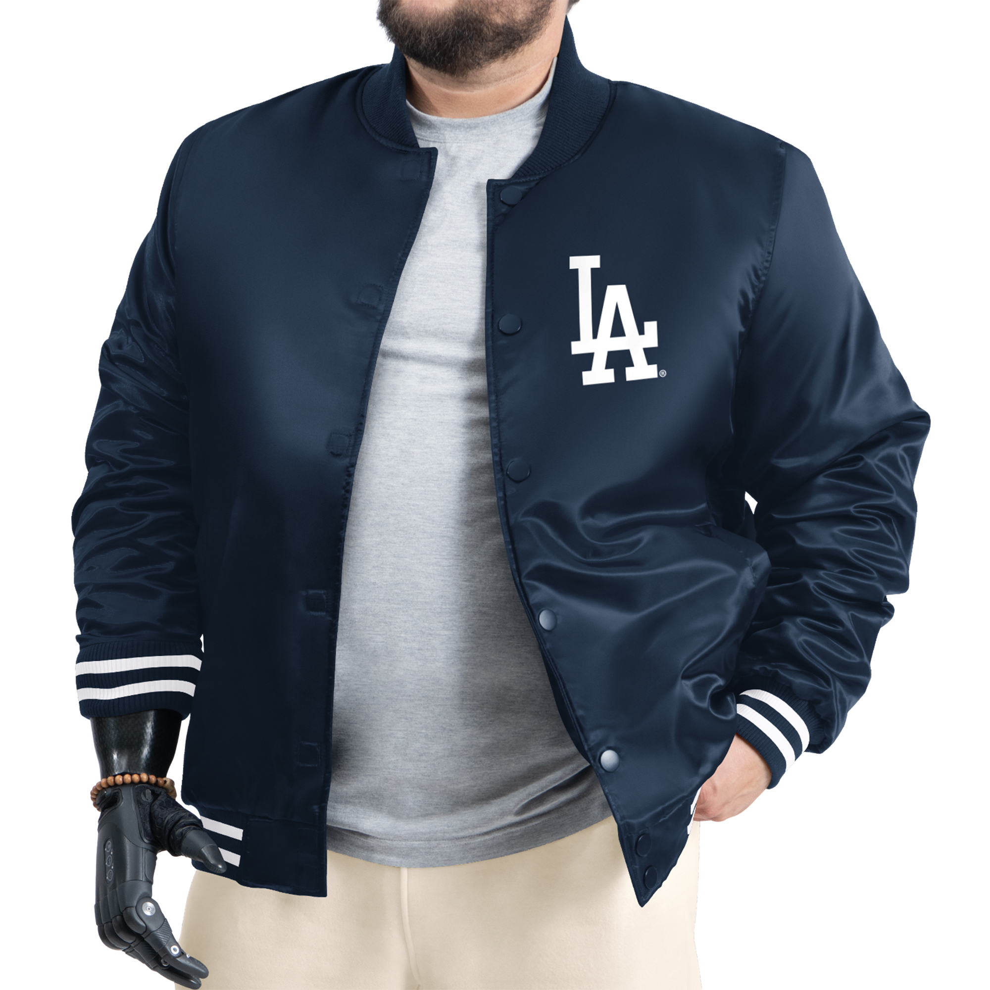Men's G-III Sports by Carl Banks Navy Los Angeles Dodgers Cooperstown Adaptive Satin Full-Snap Varsity Jacket