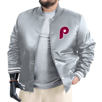 Men's G-III Sports by Carl Banks Gray Philadelphia Phillies Cooperstown Adaptive Satin Full-Snap Varsity Jacket
