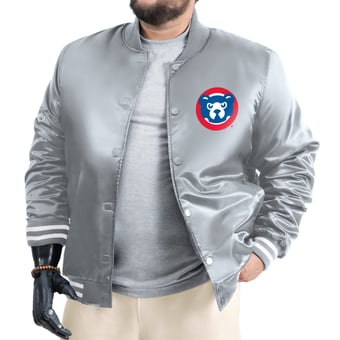 Men's G-III Sports by Carl Banks Gray Chicago Cubs Cooperstown Adaptive Satin Full-Snap Varsity Jacket