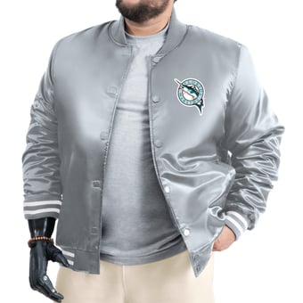 Men's G-III Sports by Carl Banks Gray Florida Marlins Cooperstown Adaptive Satin Full-Snap Varsity Jacket