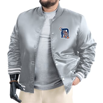 Men's G-III Sports by Carl Banks Gray Detroit Tigers Cooperstown Adaptive Satin Full-Snap Varsity Jacket