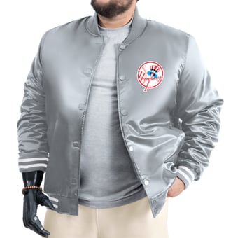 Men's G-III Sports by Carl Banks Gray New York Yankees Cooperstown Adaptive Satin Full-Snap Varsity Jacket