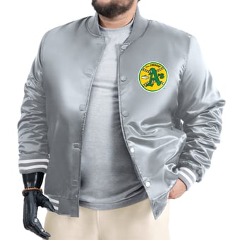 Men's G-III Sports by Carl Banks Gray Athletics Cooperstown Adaptive Satin Full-Snap Varsity Jacket