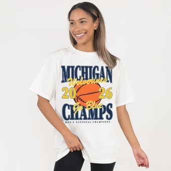 Women's Gameday Couture White Michigan Wolverines 2026 NCAA Men's Basketball National Champions Oversized T-Shirt