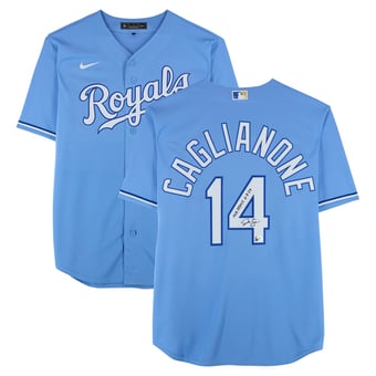 "Jac Caglianone Kansas City Royals Autographed Light Blue Nike Replica Jersey with ""MLB Debut 6-3-25"" Inscription"