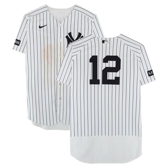 Trent Grisham New York Yankees Game-Used #12 White Pinstripe Jersey vs. Miami Marlins on April 3, 2026