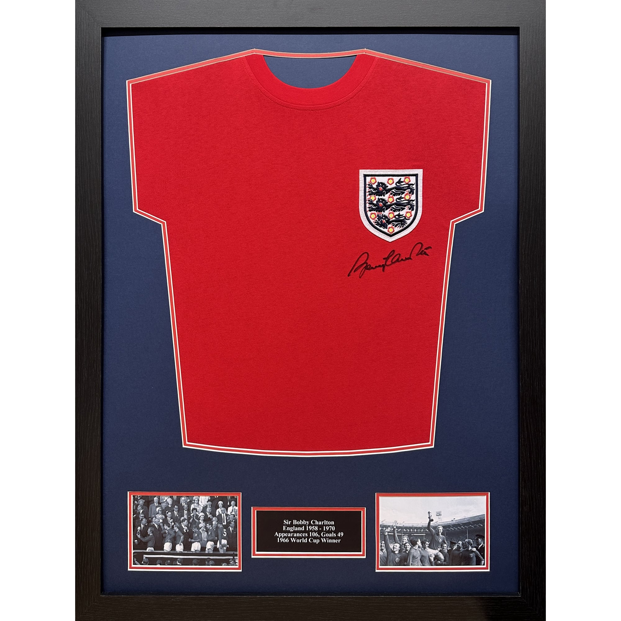 England Bobby Charlton Signed 1966 Shirt Framed