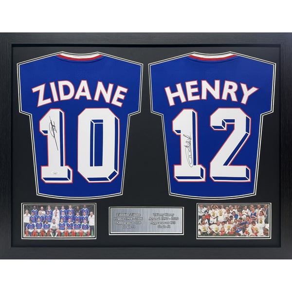 Maillot encadré, doublement signé par Zinedine Zidane et Thierry Henry (France)