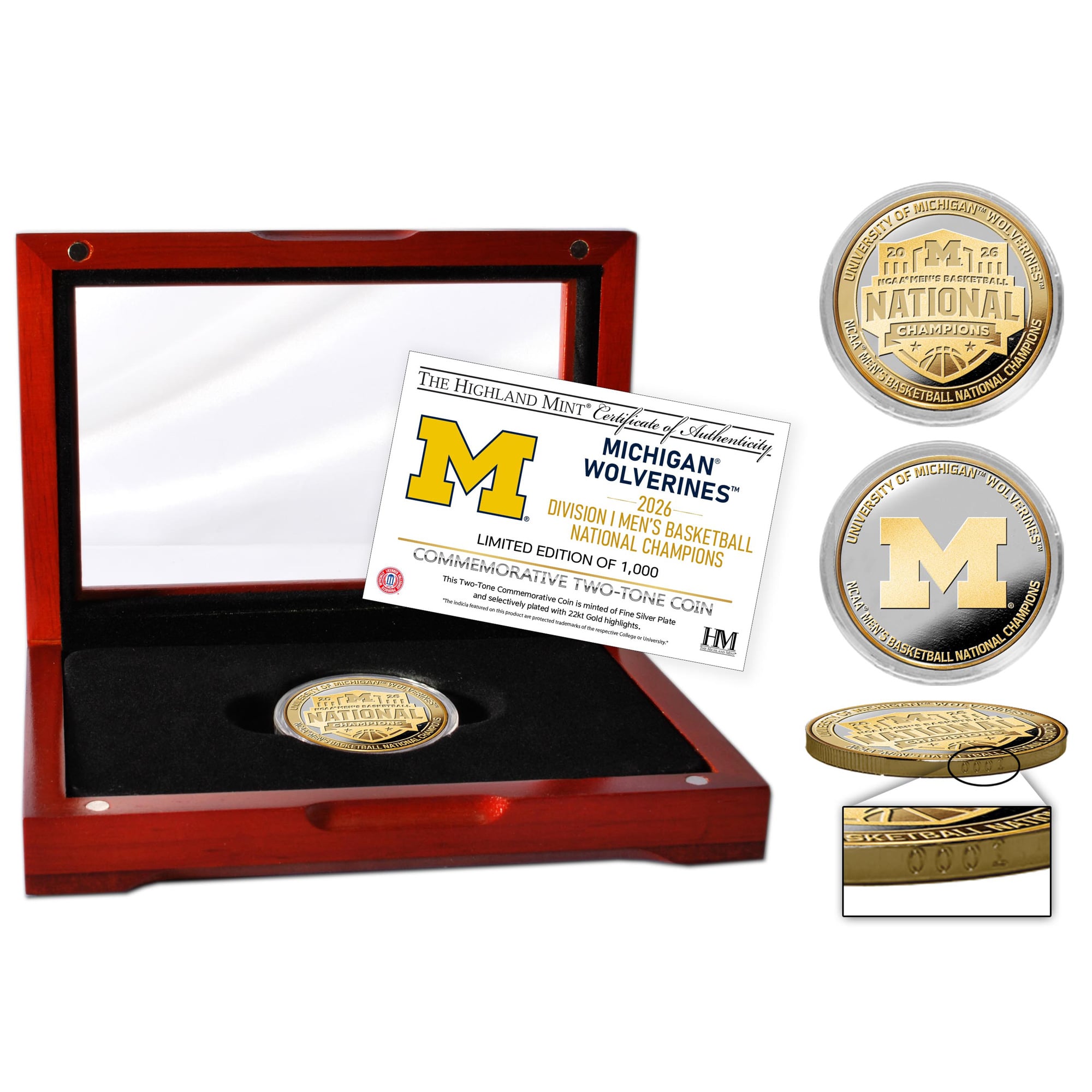 Highland Mint Michigan Wolverines 2026 NCAA Men's Basketball National Champions Two-Tone Coin