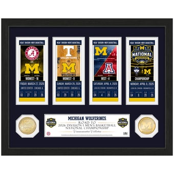 "Highland Mint Michigan Wolverines 2026 NCAA Men's Basketball National Champions 12"" x 15"" Road to the Championship Ticket Collection Photo Mint"