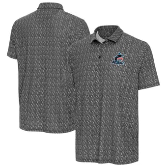 Men's Antigua Black Miami Marlins Botanic Polo