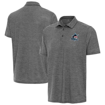 Men's Antigua Heather Black Miami Marlins Replica Polo