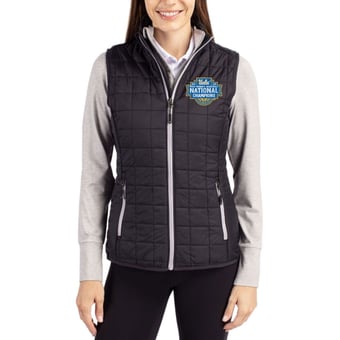 Women's Cutter & Buck Black UCLA Bruins 2026 NCAA Women's Basketball National Champions Rainier Recycled Insulated Full-Zip Puffer Vest