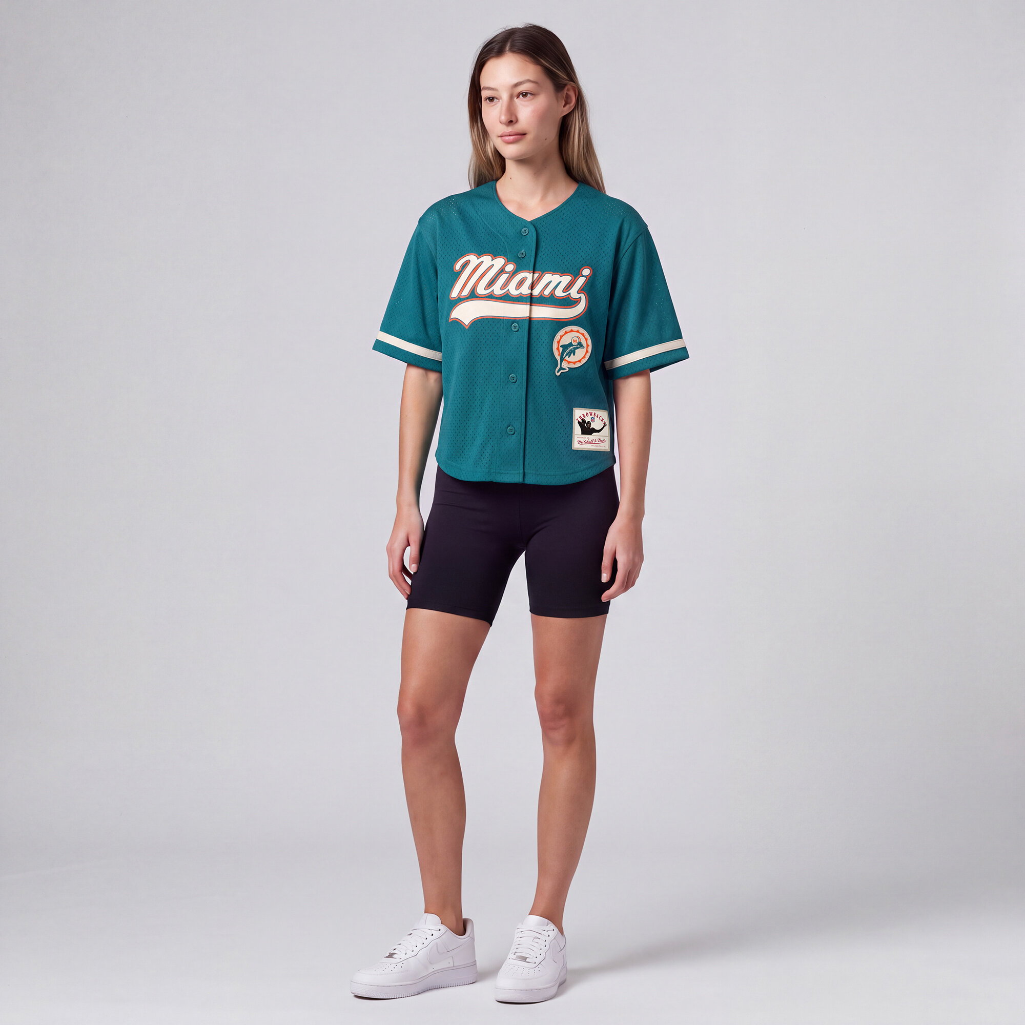 Women's Mitchell & Ness Aqua Miami Dolphins Retro Roots Baseball Jersey