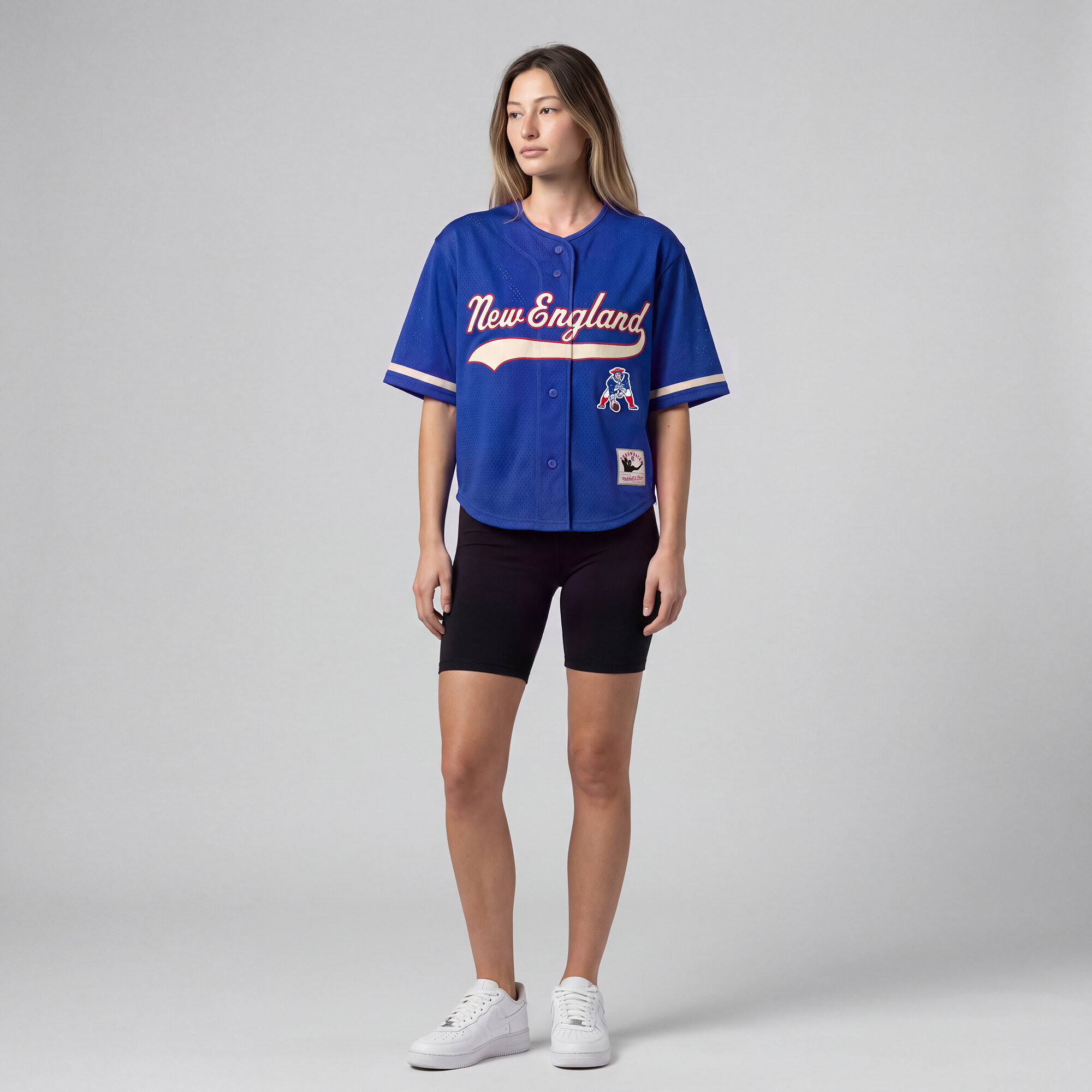Women's Mitchell & Ness Royal New England Patriots Retro Roots Baseball Jersey