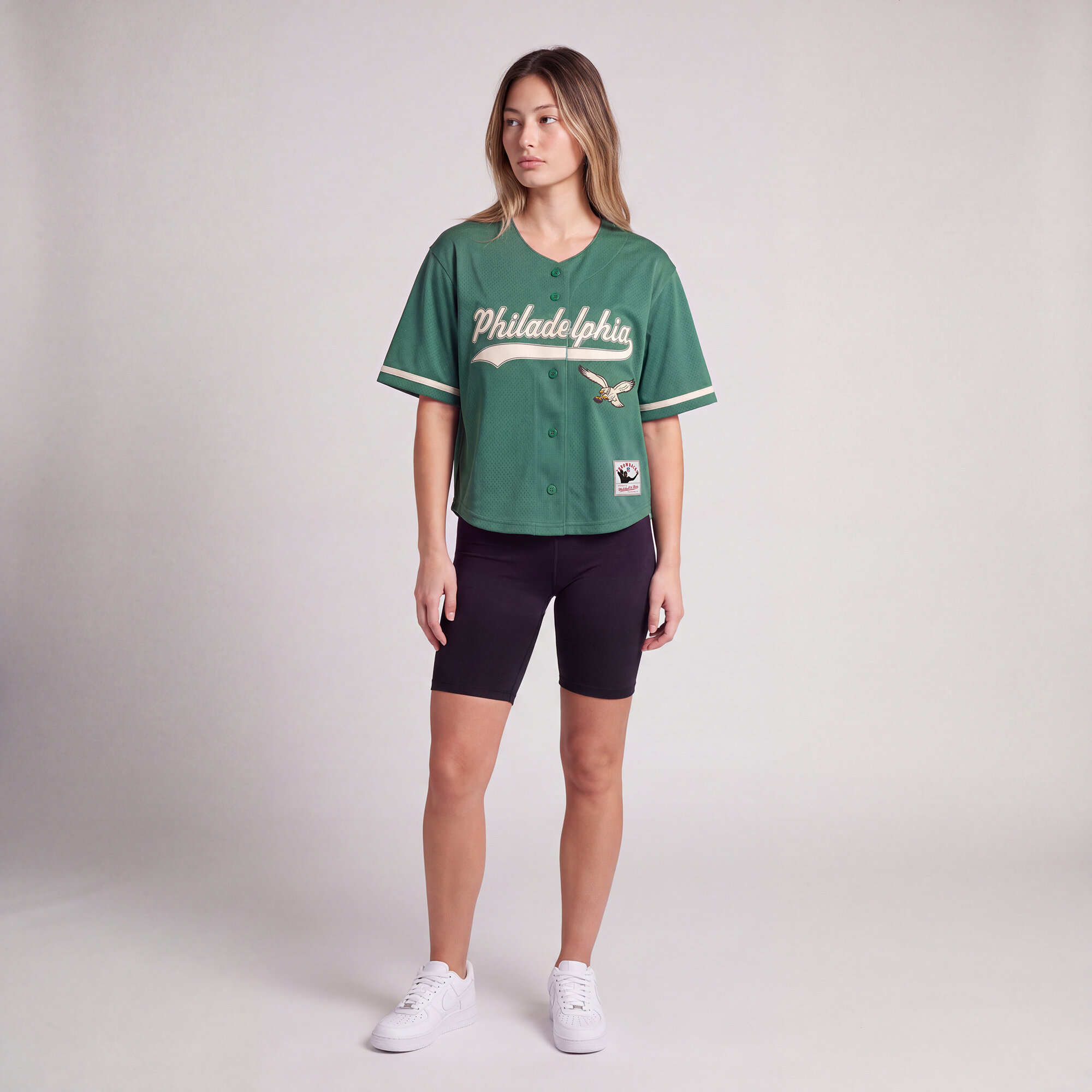 Women's Mitchell & Ness Kelly Green Philadelphia Eagles Retro Roots Baseball Jersey