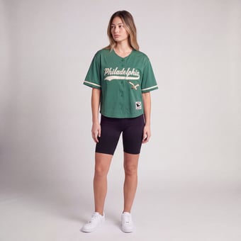 Women's Mitchell & Ness Kelly Green Philadelphia Eagles Retro Roots Baseball Jersey