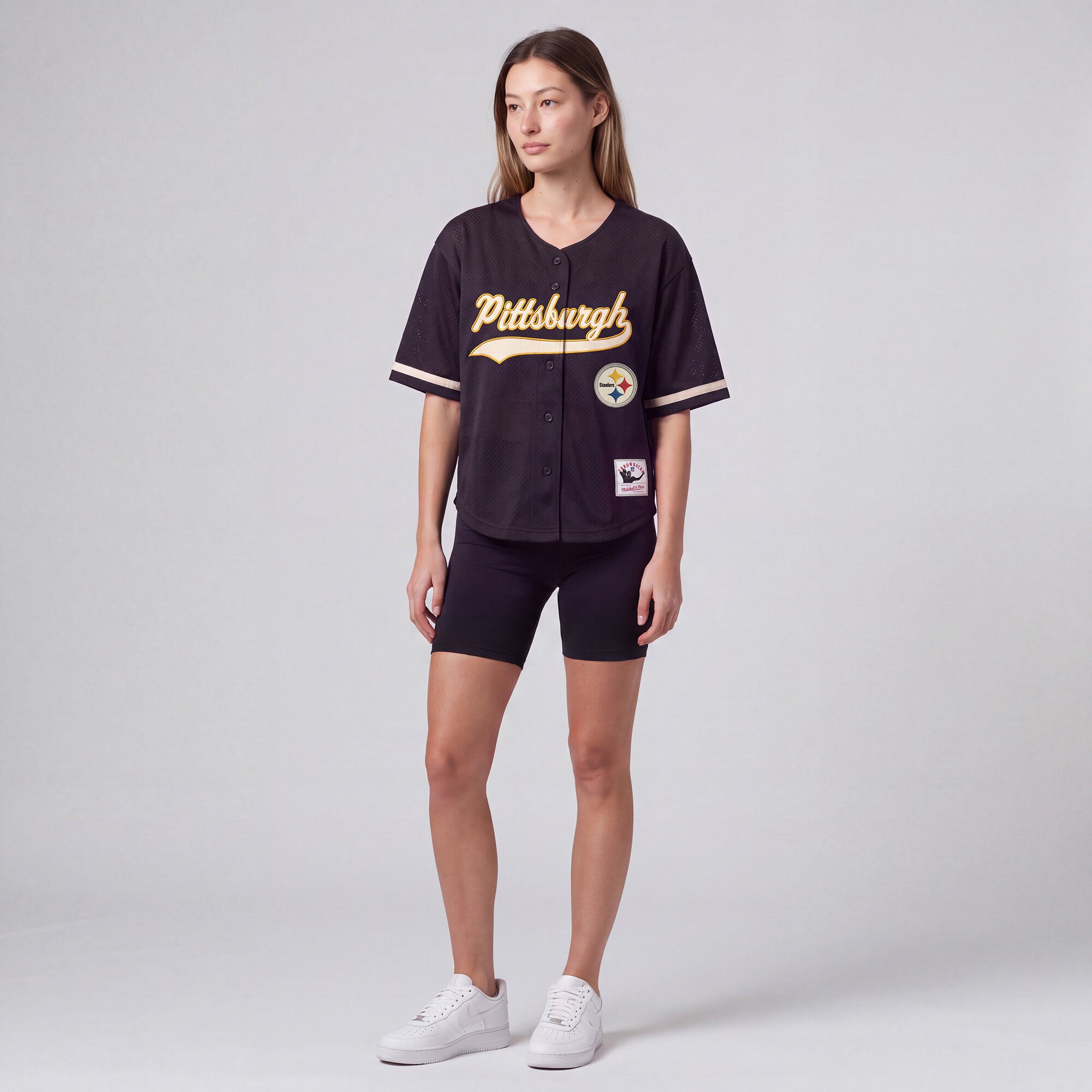 Mitchell & Ness Women's Mitchell Ness Black Pittsburgh Steelers Retro Roots Baseball Jersey - Black