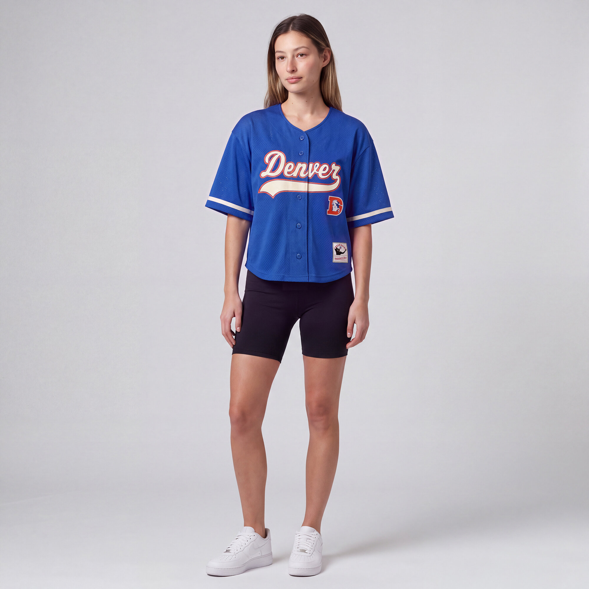 Women's Mitchell & Ness Royal Denver Broncos Retro Roots Baseball Jersey