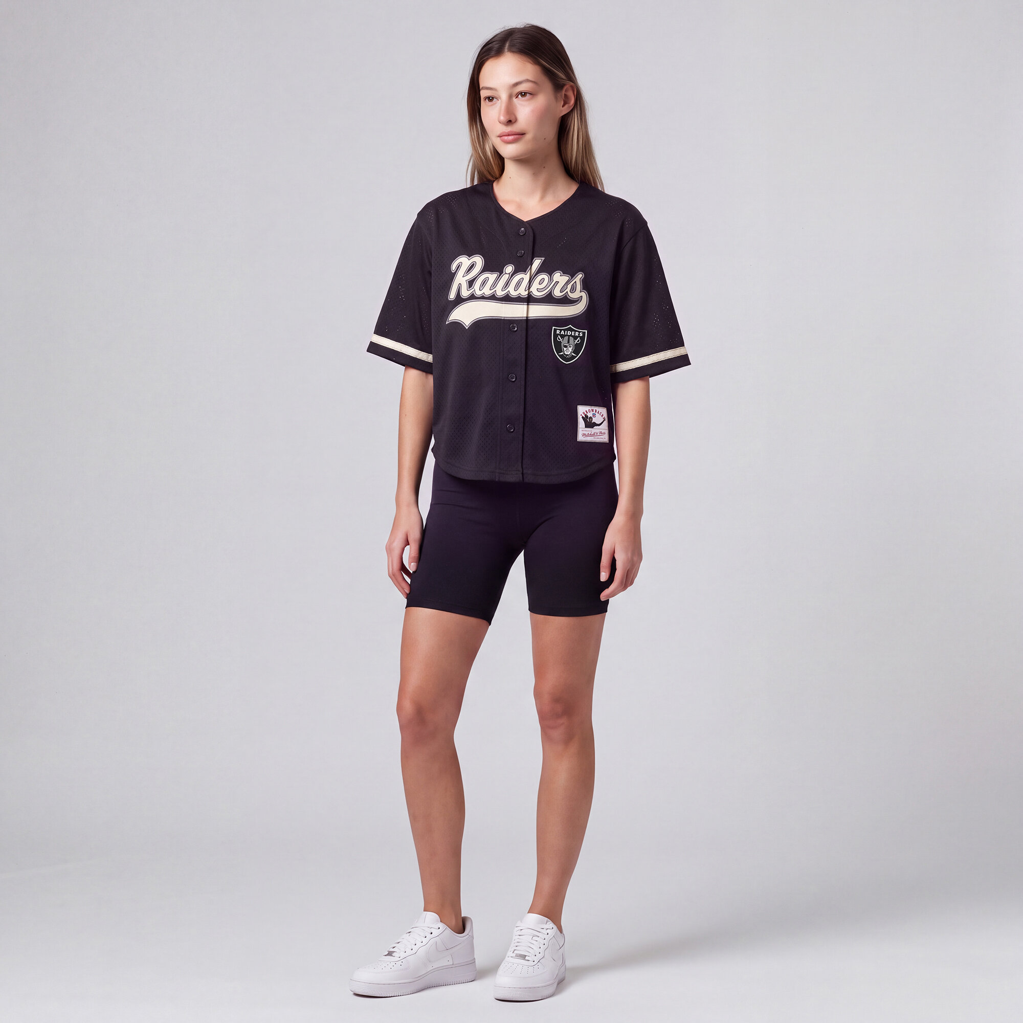 Women's Mitchell & Ness Black Las Vegas Raiders Retro Roots Baseball Jersey