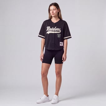 Women's Mitchell & Ness Black Las Vegas Raiders Retro Roots Baseball Jersey