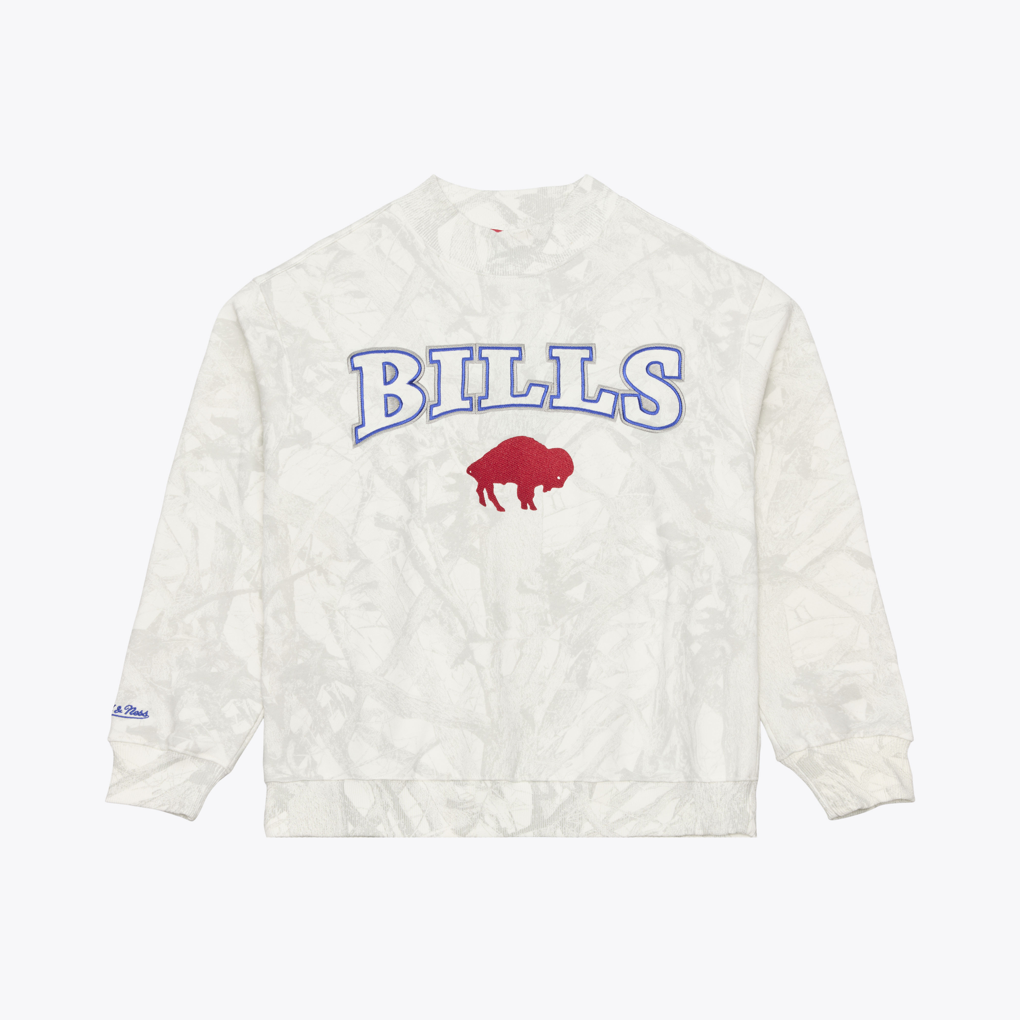 Women's Mitchell & Ness White Buffalo Bills Ghosted Fleece Mockneck Crew Mock Neck Pullover