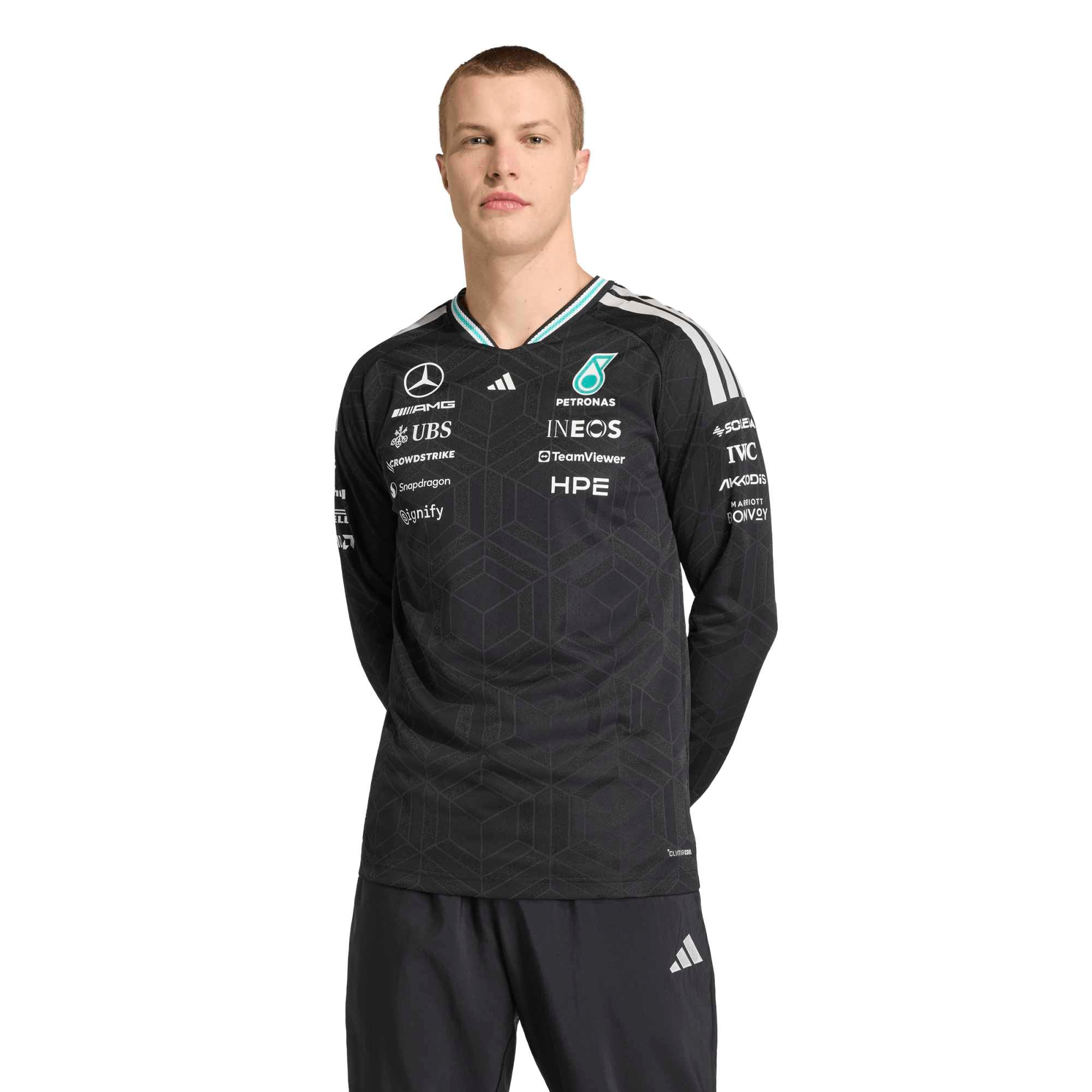 Mercedes AMG Petronas adidas Authentic Team Driver Long Sleeve T-Shirt -Black