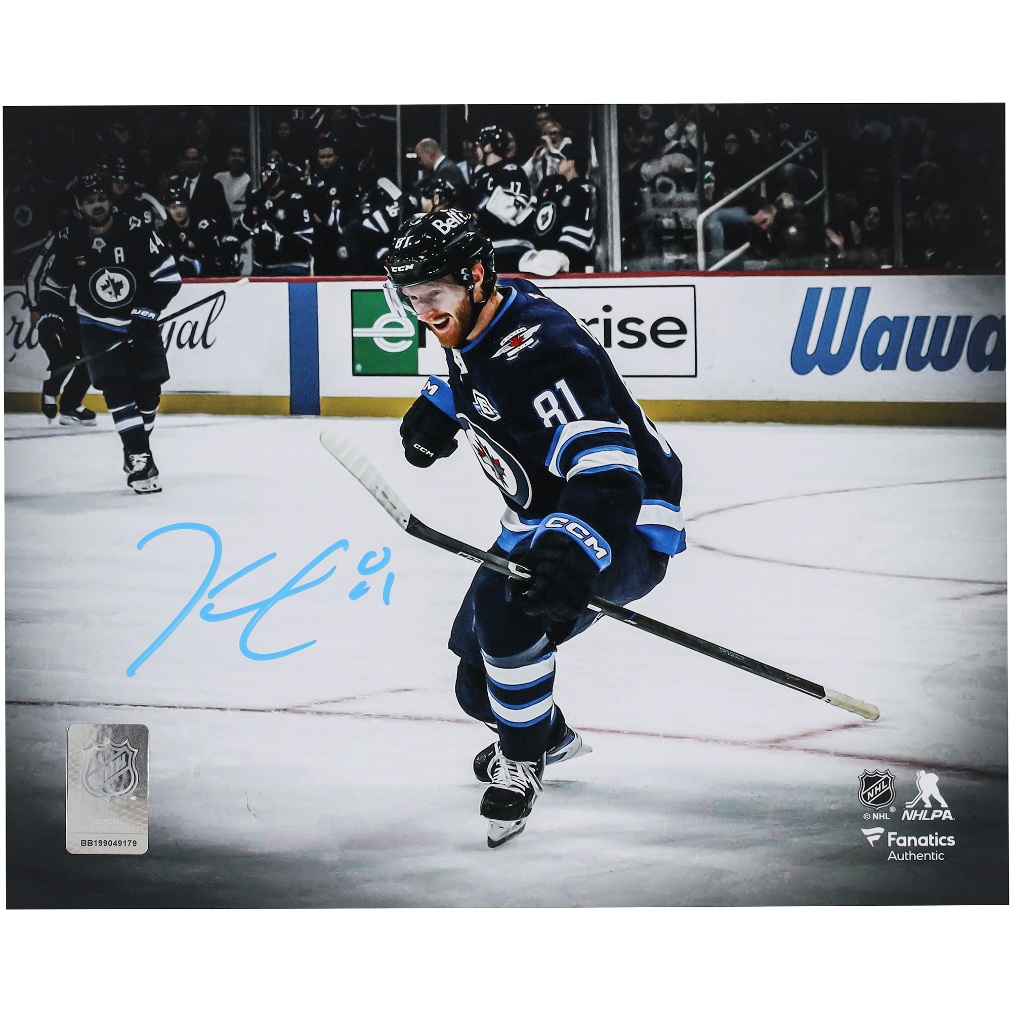 Kyle Connor Winnipeg Jets Autographed 8" x 10" Blue Jersey Celebration Spotlight Photograph