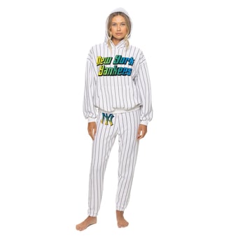 Unisex Aviator Nation x MLB White/Navy New York Yankees Pinstripe Tri-Blend Sweatpants