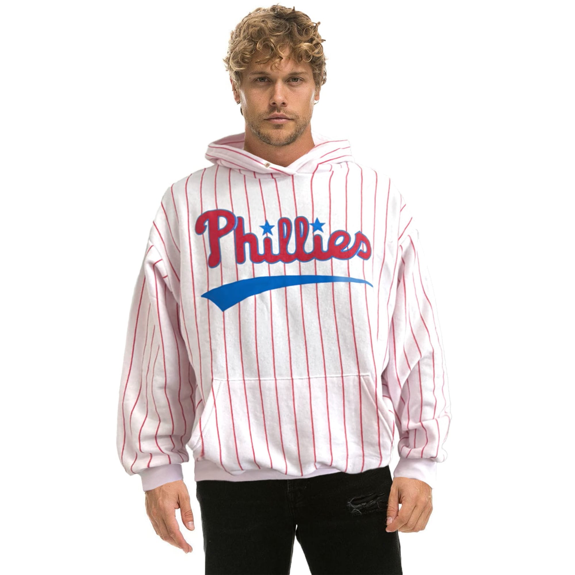 Unisex Aviator Nation x MLB White/Red Philadelphia Phillies Relaxed Pinstripe Tri-Blend Hoodie