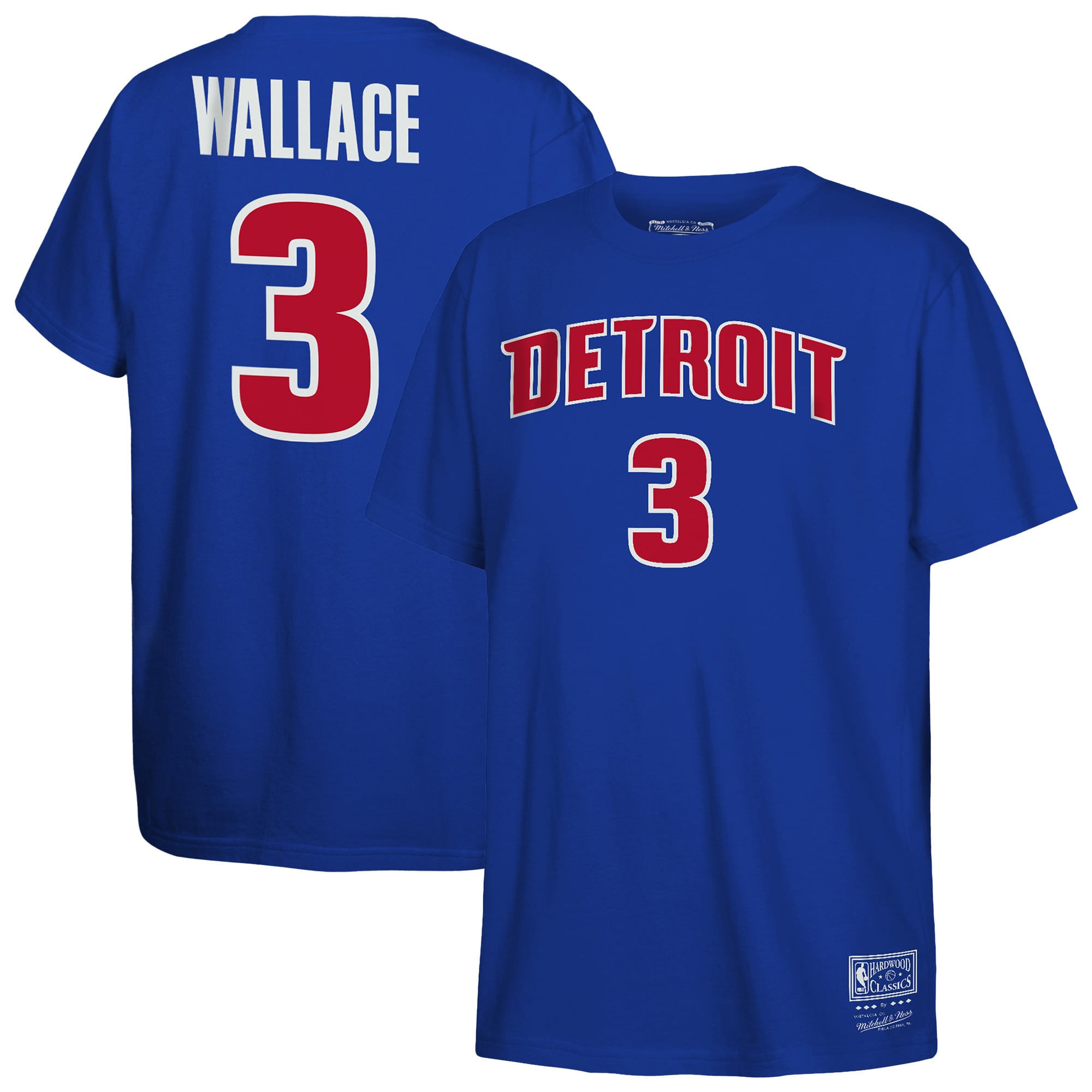 Youth Mitchell & Ness Ben Wallace Blue Detroit Pistons Hardwood Classics Name & Number T-Shirt