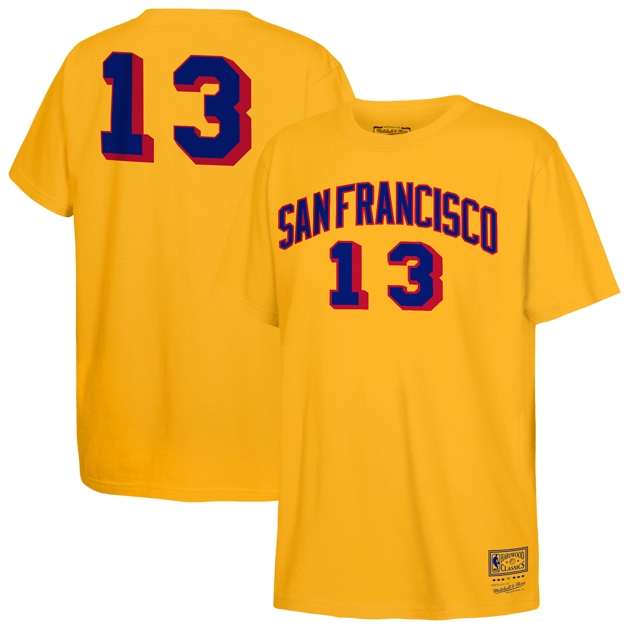 Youth Mitchell & Ness Wilt Chamberlain Gold San Francisco Warriors Hardwood Classics Name & Number T-Shirt