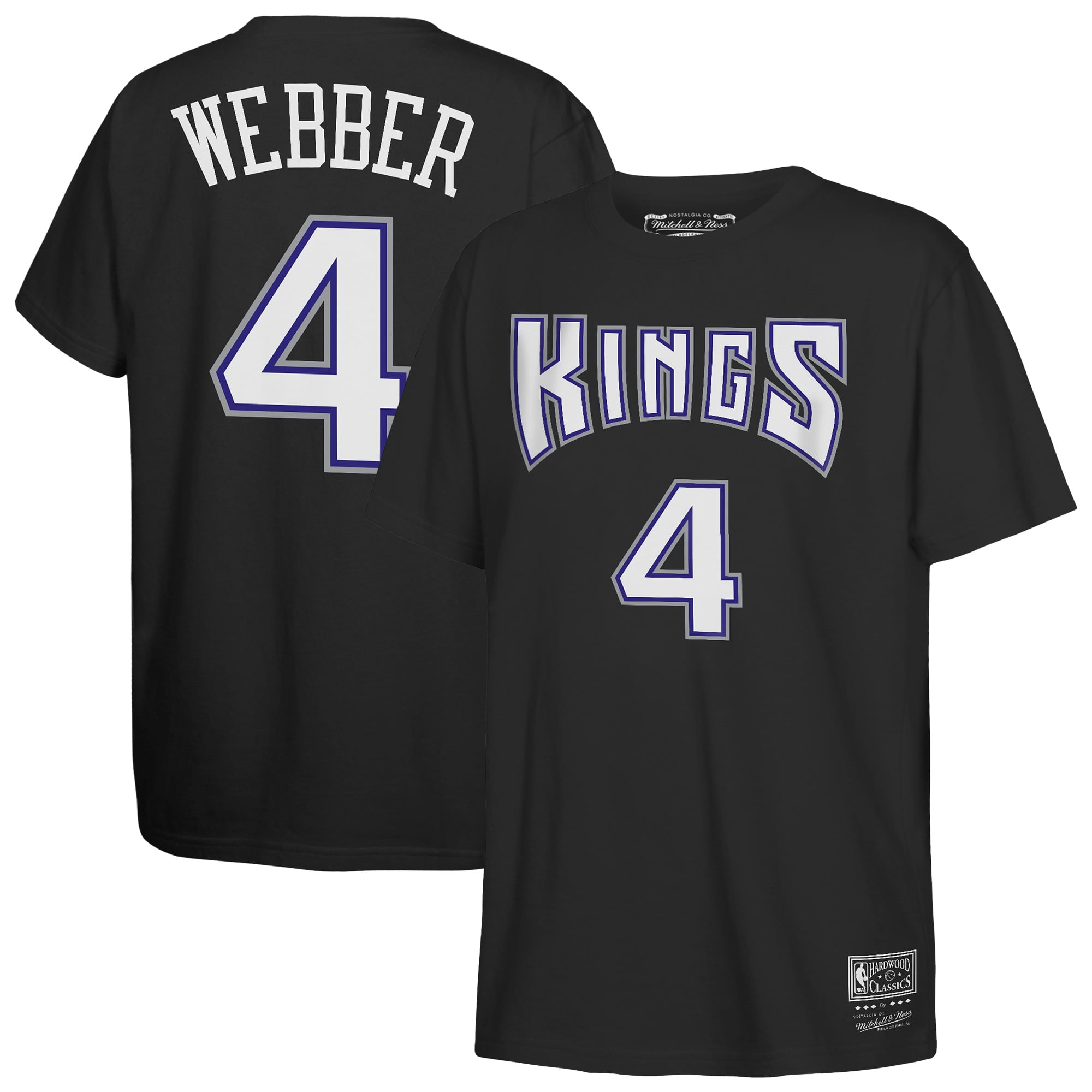 Youth Mitchell & Ness Chris Webber Black Sacramento Kings Hardwood Classics Name & Number T-Shirt